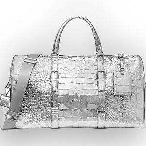 KORS Bedford Travel Extra-Large Metallic Crocodile Embossed Leather Weekender